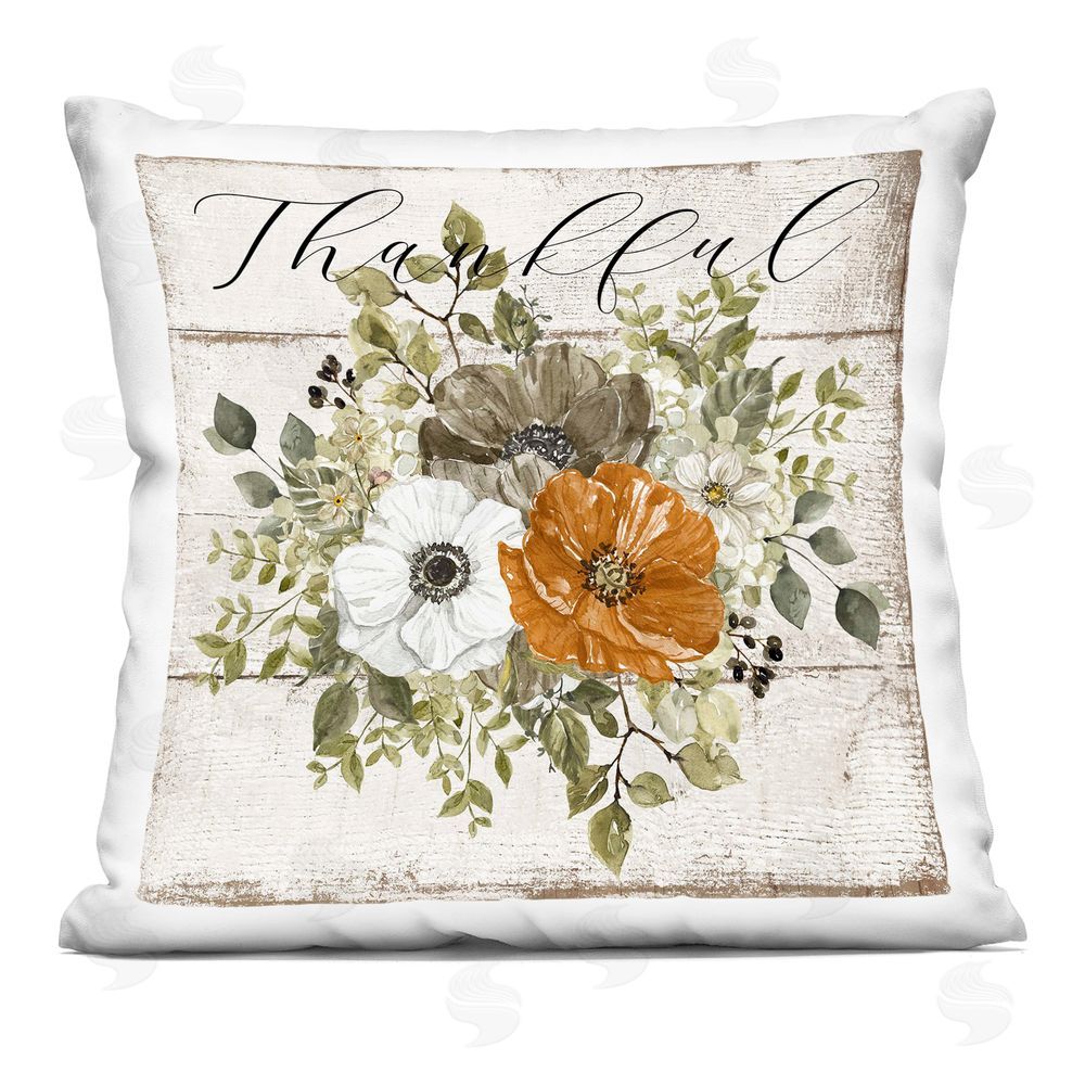 LSR Design Studio Thankful Floral Pumpkin Printed Plush Polyester Throw Pillow