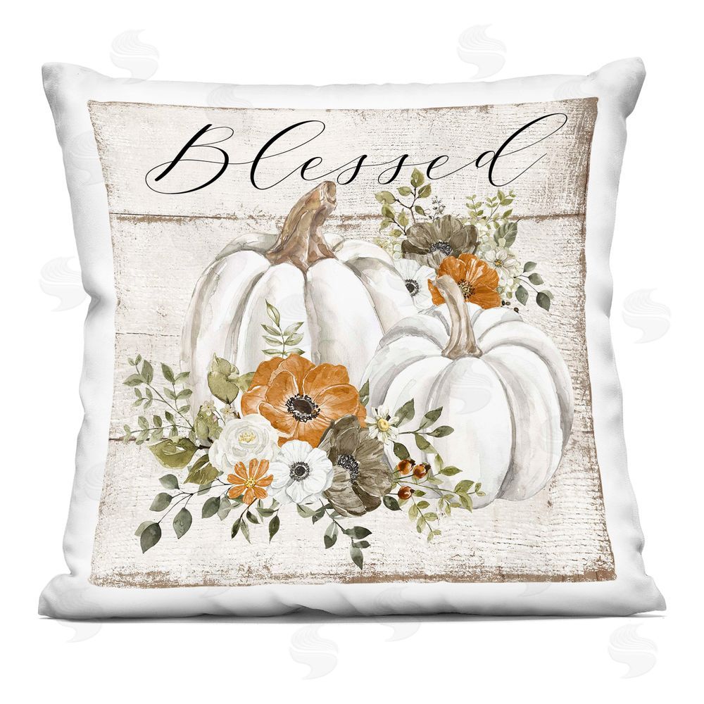 LSR Design Studio Blessed Floral Pumpkin Printed Plush Polyester Throw Pillow