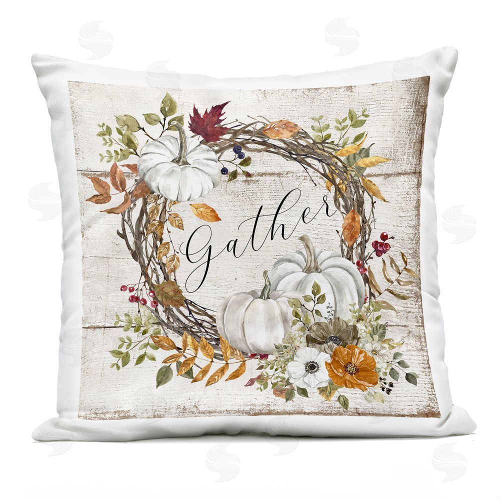 LSR Design Studio Gather Autumnal Wreath Outdoor Quick-Dry Polyester Printed Throw Pillow