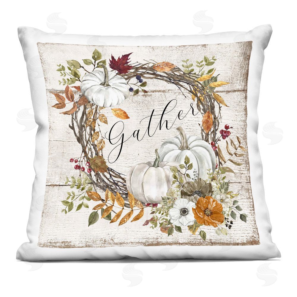 LSR Design Studio Gather Autumnal Wreath Printed Plush Polyester Throw Pillow