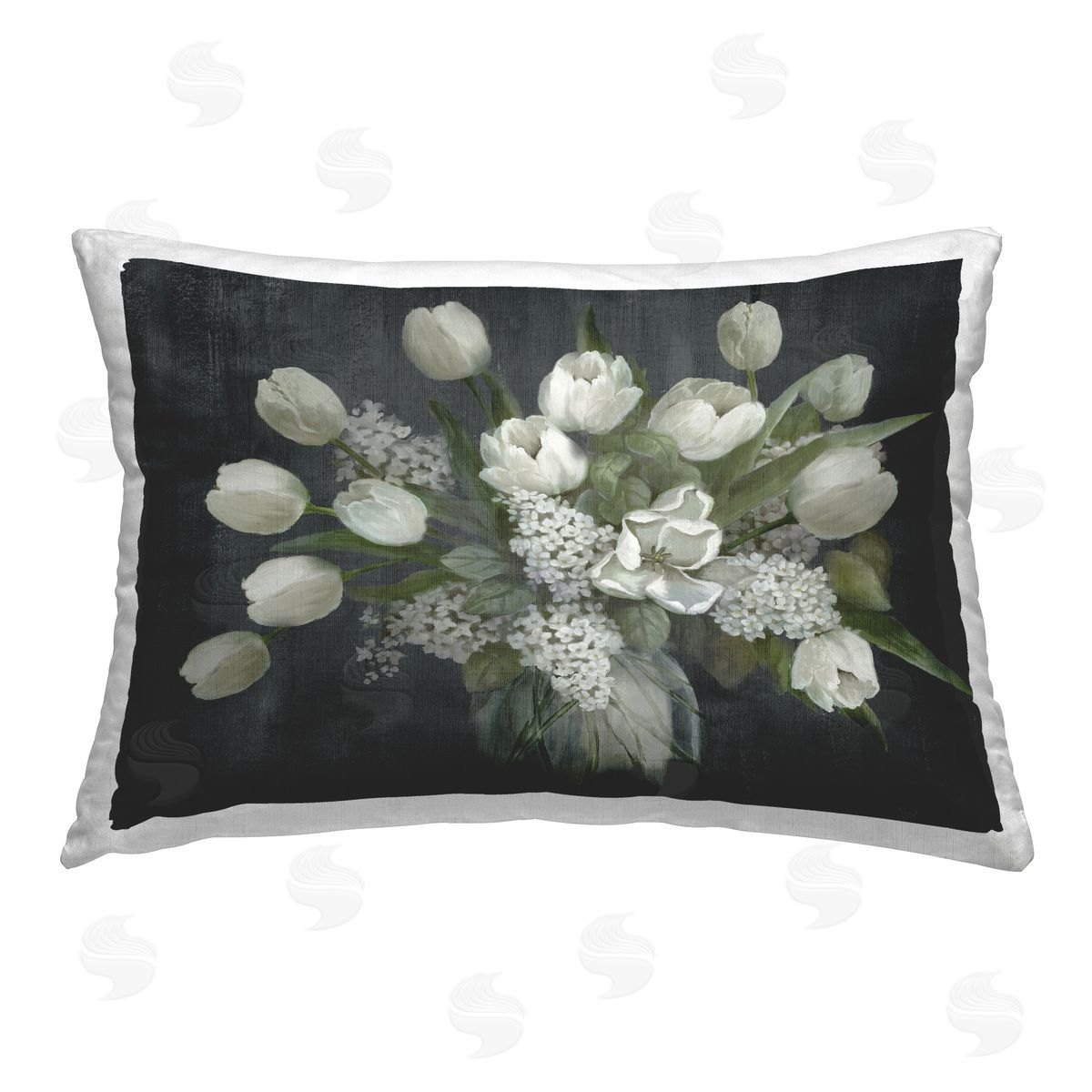 Nan Traditional Tulips on Gray Printed Plush Polyester Throw Pillow