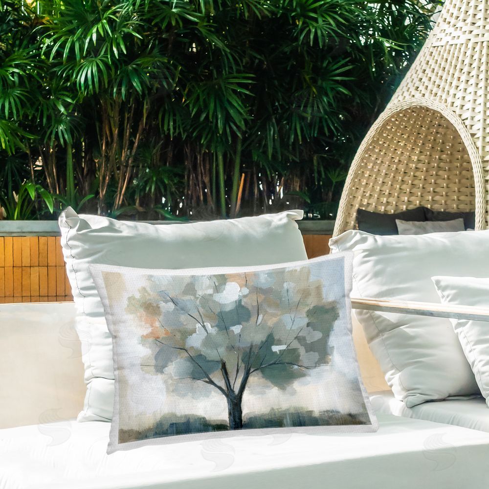 Nan Mottled Tree Impression Outdoor Quick-Dry Polyester Printed Throw Pillow in Back Yard