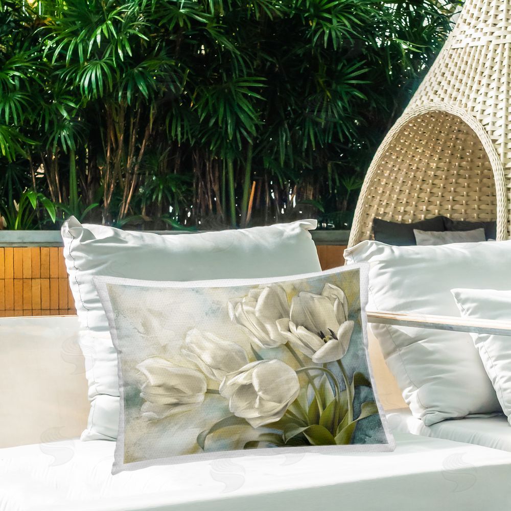 Igor Levashov Curling Tulip Blooms Outdoor Quick-Dry Polyester Printed Throw Pillow in Back Yard