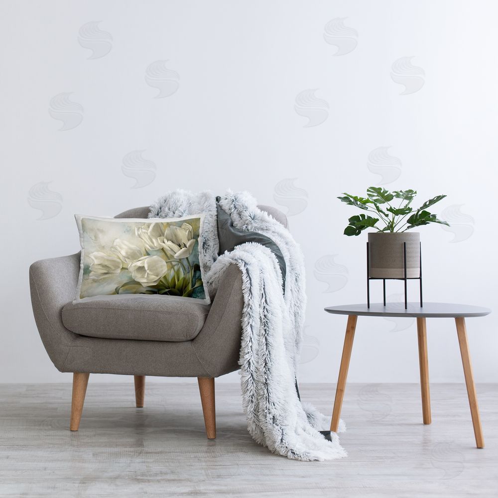 Igor Levashov Curling Tulip Blooms Printed Plush Polyester Throw Pillow On Chair