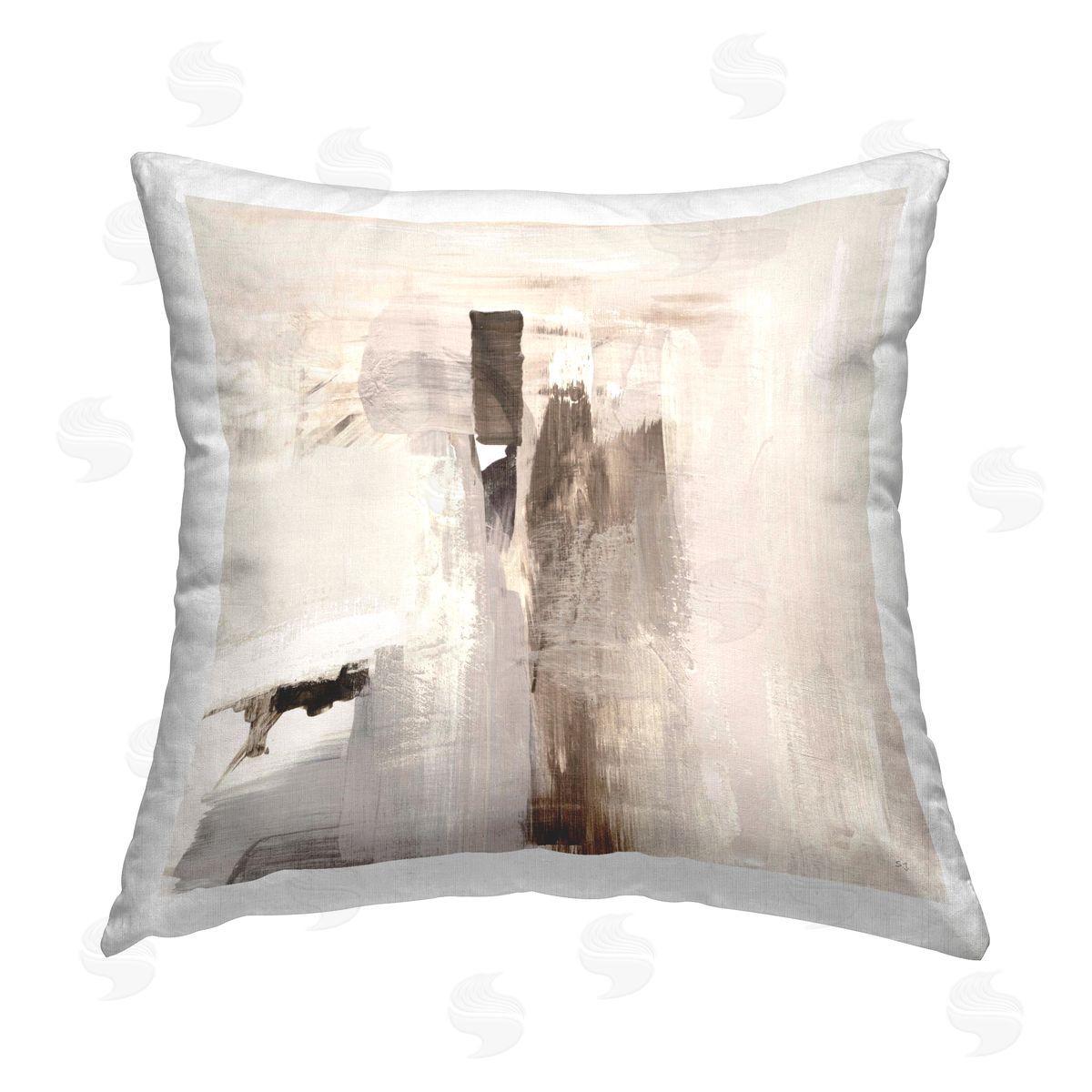 Susan Jill Off-White with Brown Streaks Printed Plush Polyester Throw Pillow