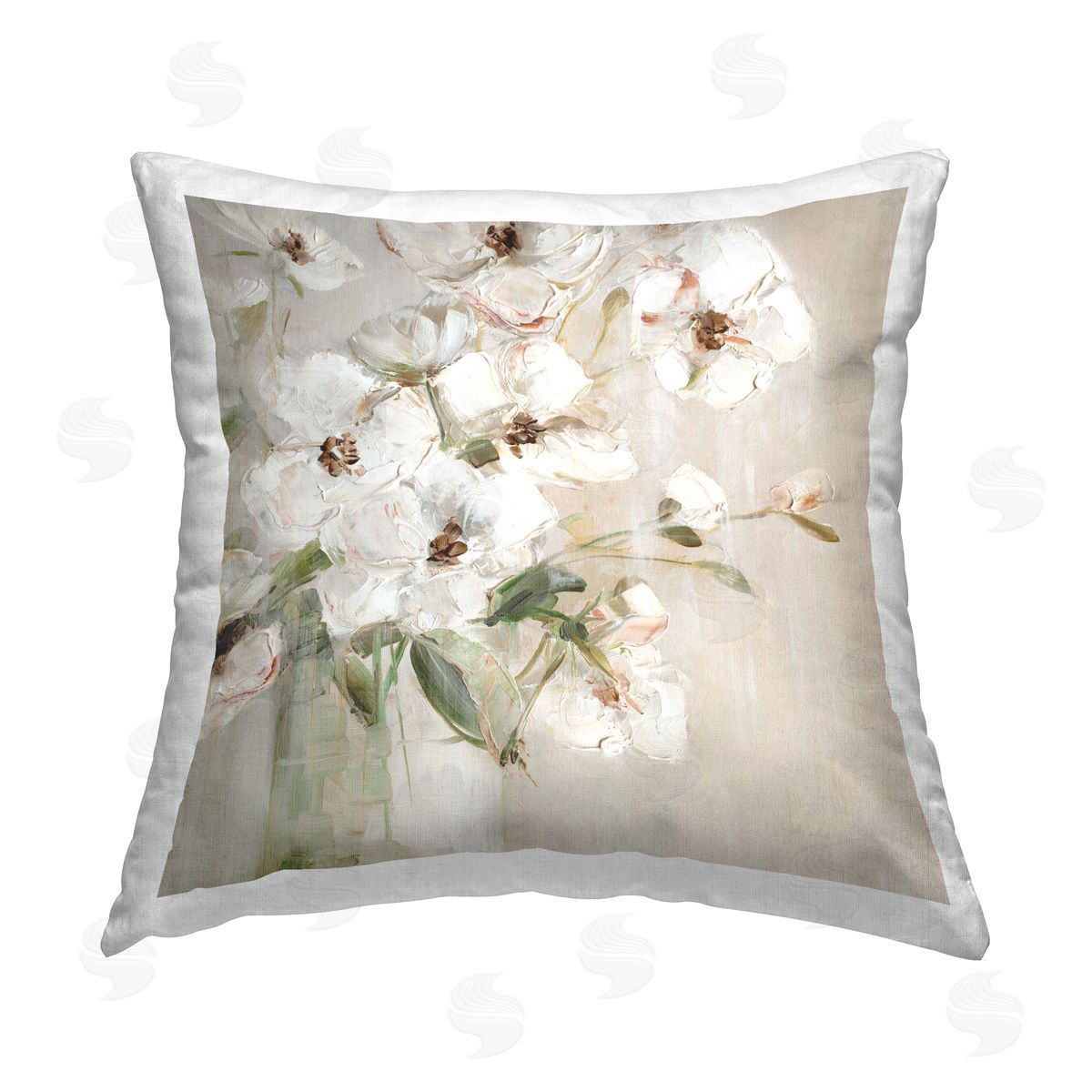 Sally Swatland Simple Blossoms on Beige Printed Plush Polyester Throw Pillow