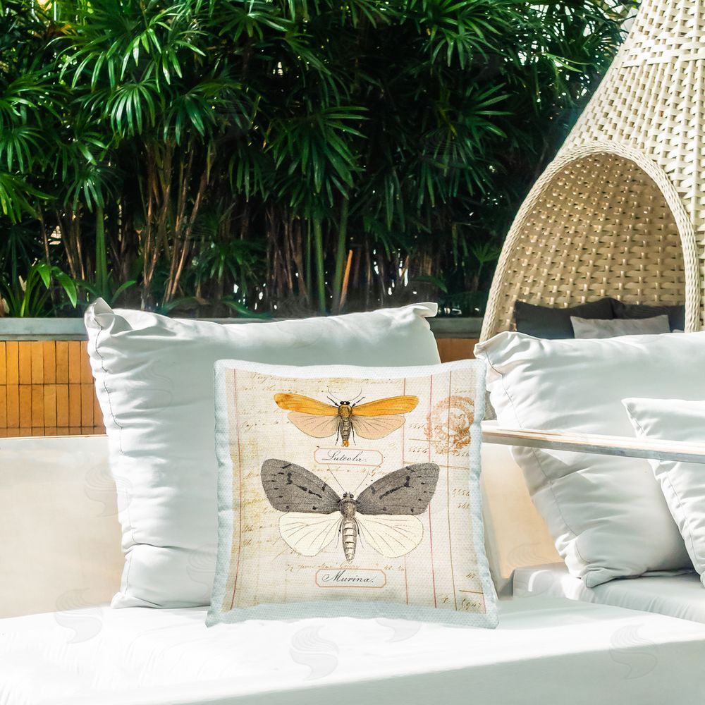 Susan Arnot Yellow & Grey Butterflies Outdoor Quick-Dry Polyester Printed Throw Pillow in Back Yard