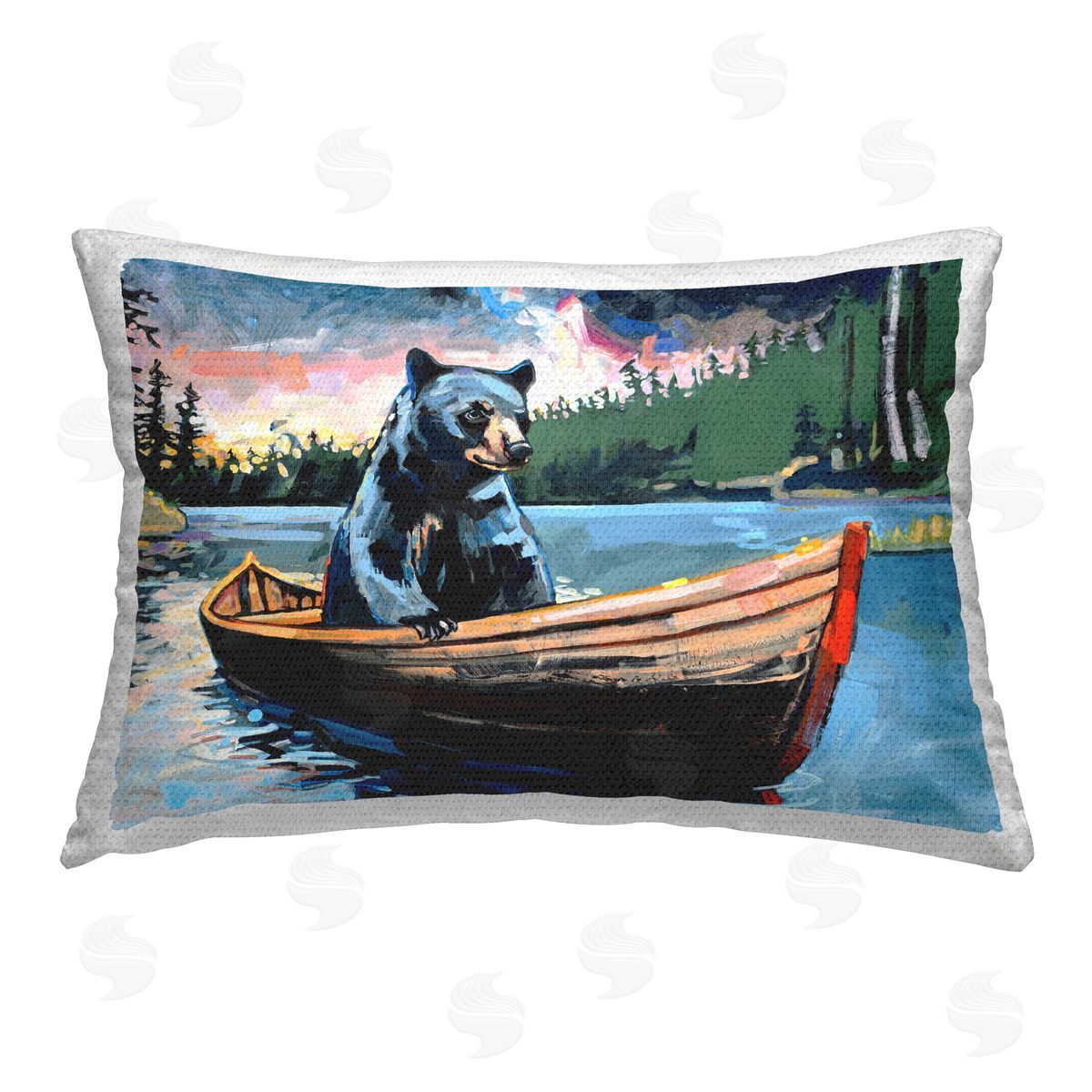 Adam Swanson Boating Black Bear Outdoor Quick-Dry Polyester Printed Throw Pillow
