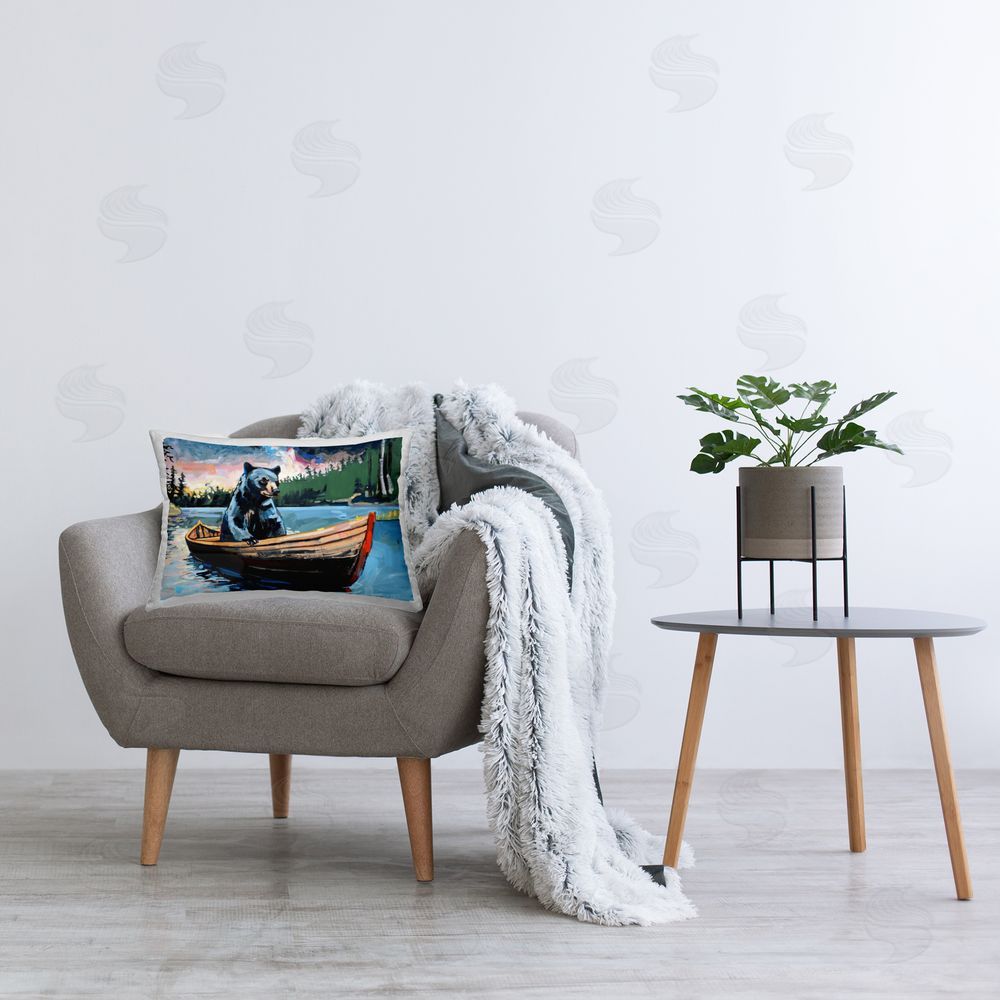 Adam Swanson Boating Black Bear Printed Plush Polyester Throw Pillow On Chair