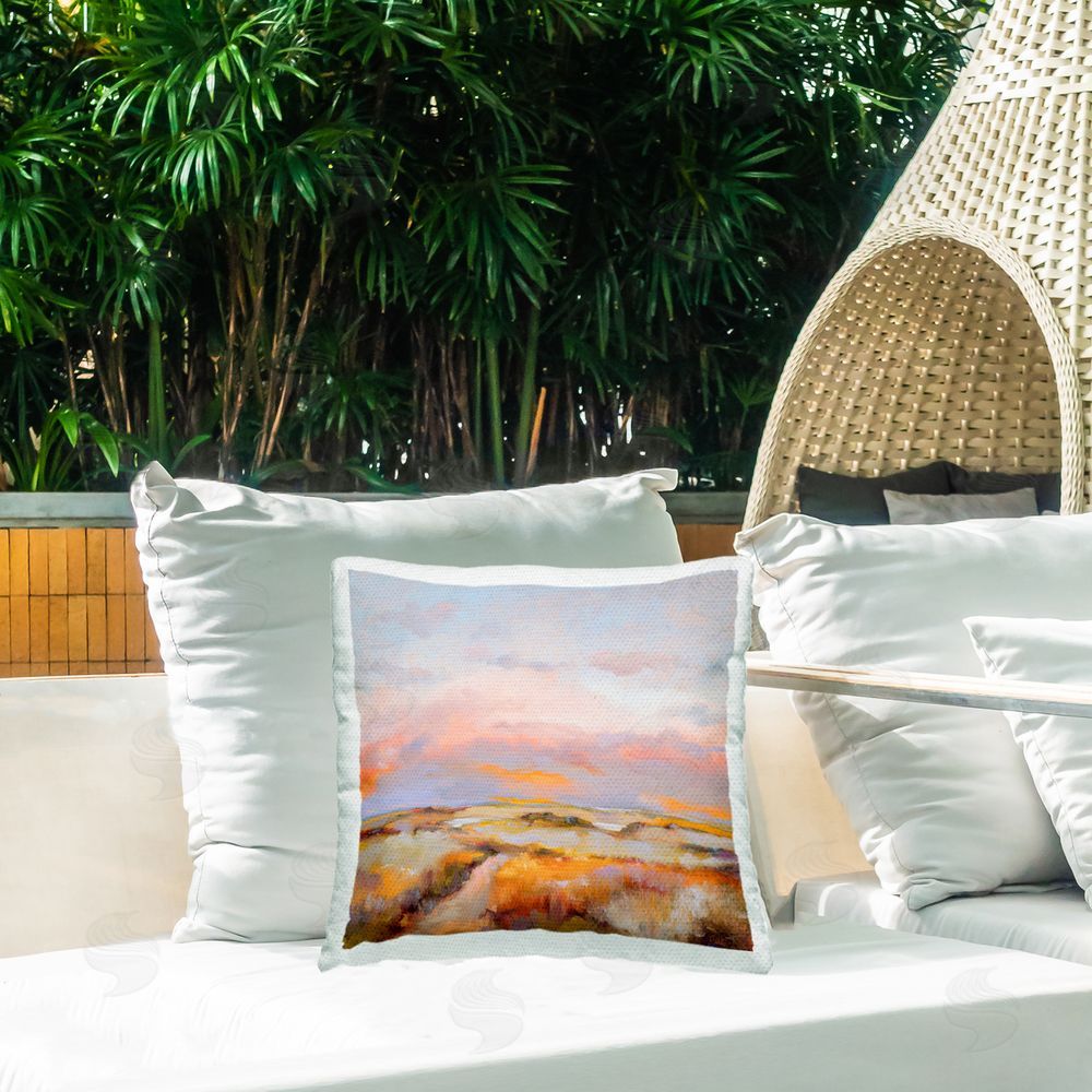 Odile Bright Sun Bleached Meadow Outdoor Quick-Dry Polyester Printed Throw Pillow in Back Yard