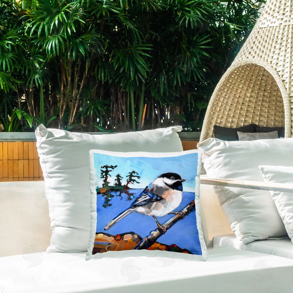 Adam Swanson Swallow Bird Perched Outdoor Quick-Dry Polyester Printed Throw Pillow in Back Yard