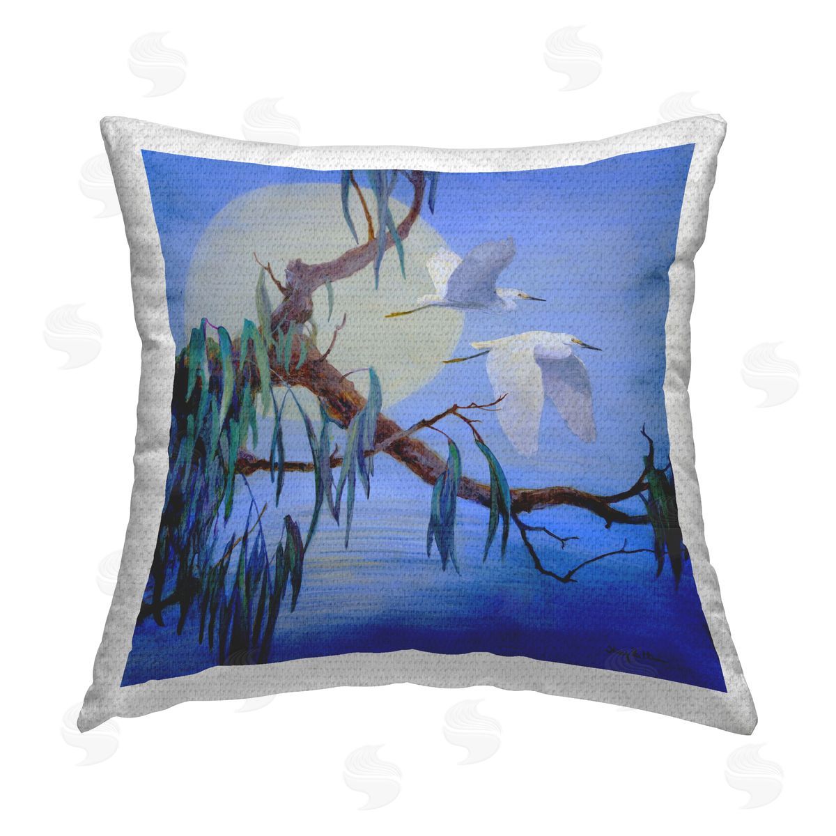 Floy Zittin Shining Moon & Birds Outdoor Quick-Dry Polyester Printed Throw Pillow