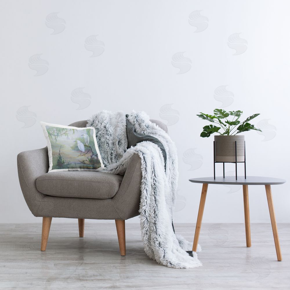 Floy Zittin Egrets & Marshland Edge Printed Plush Polyester Throw Pillow On Chair