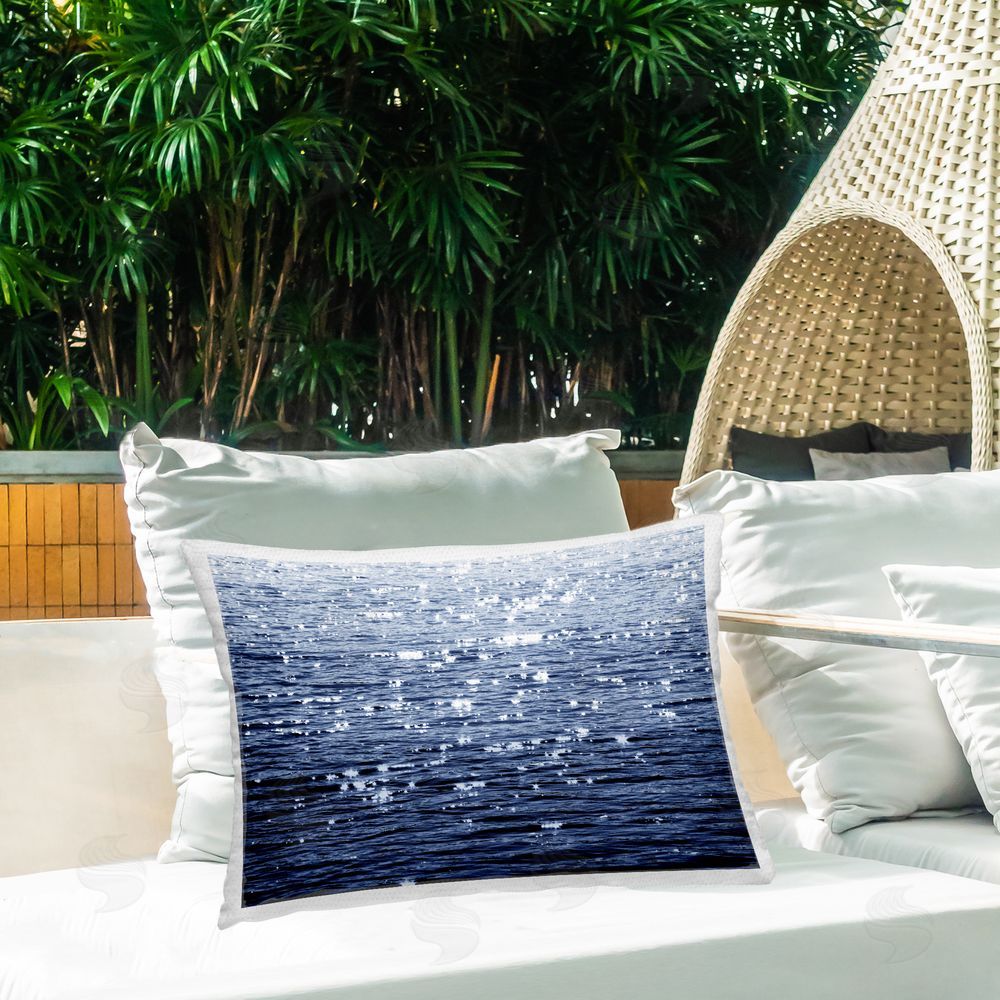 Maggie Olsen Sun Reflecting on Sea Outdoor Quick-Dry Polyester Printed Throw Pillow in Back Yard