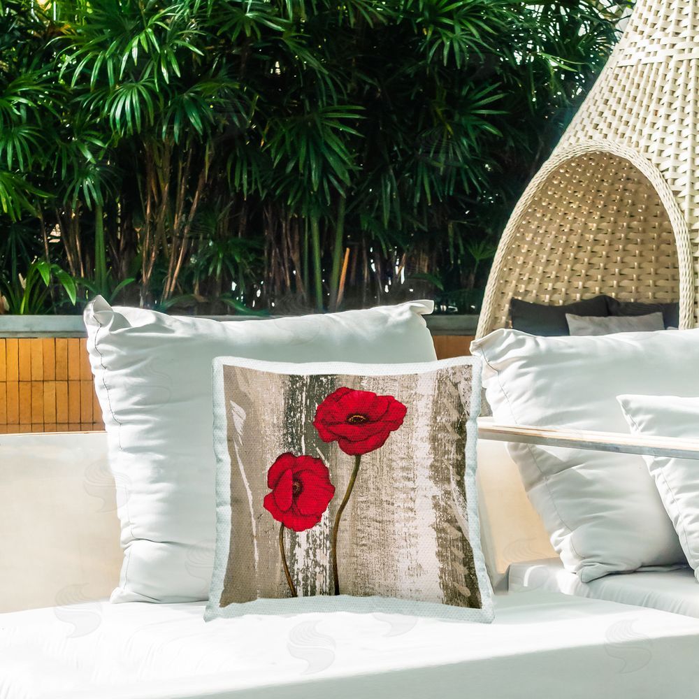 Brian Foster Rustic Red Anemones Outdoor Quick-Dry Polyester Printed Throw Pillow in Back Yard