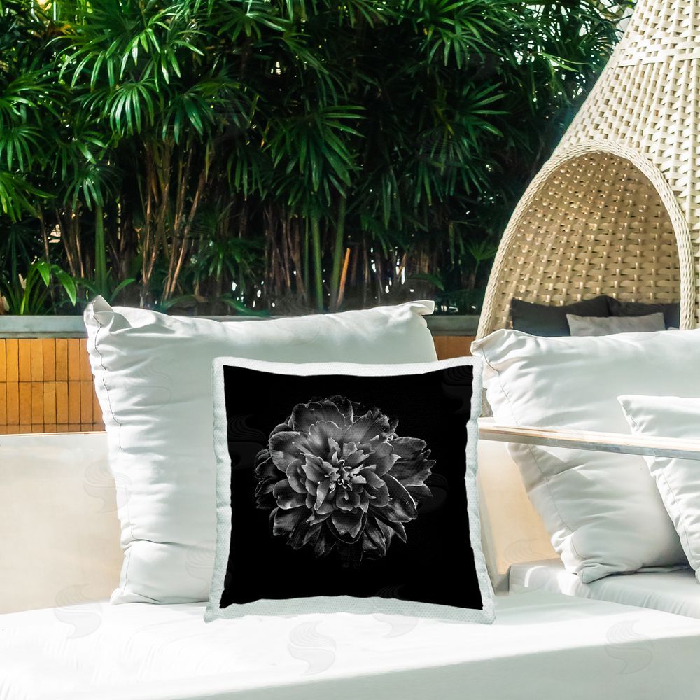 Brian Carson Dark Carnation on Black Outdoor Quick-Dry Polyester Printed Throw Pillow in Back Yard
