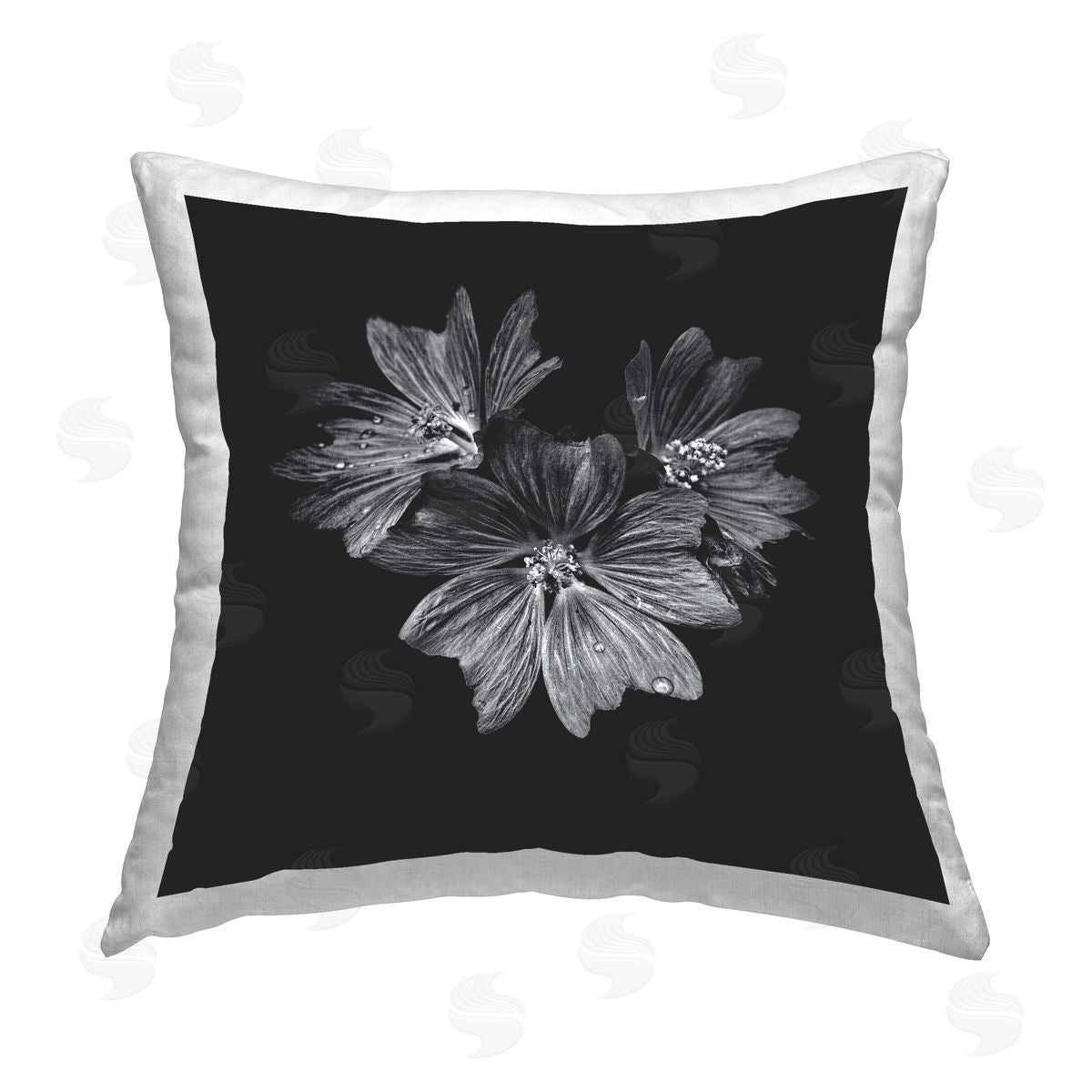 Brian Carson Blossom Trio on Black Printed Plush Polyester Throw Pillow