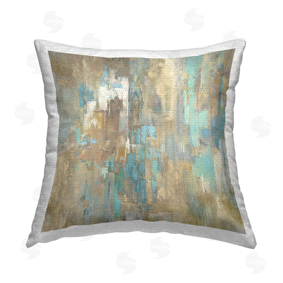 Justin Turner Gold Abstract with Blue Outdoor Quick-Dry Polyester Printed Throw Pillow