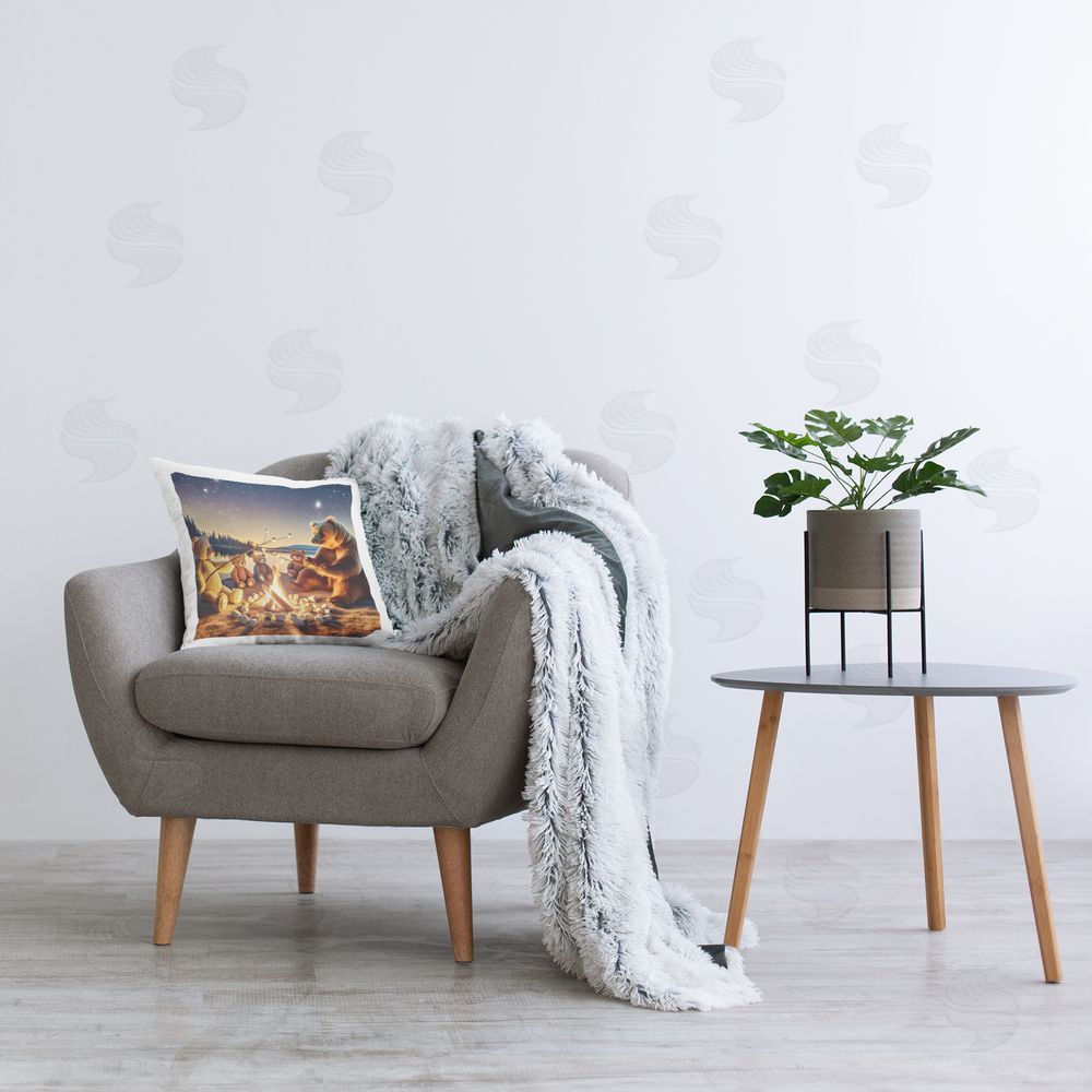 Alina Georgescu Fireside Friends Bear Printed Plush Polyester Throw Pillow On Chair