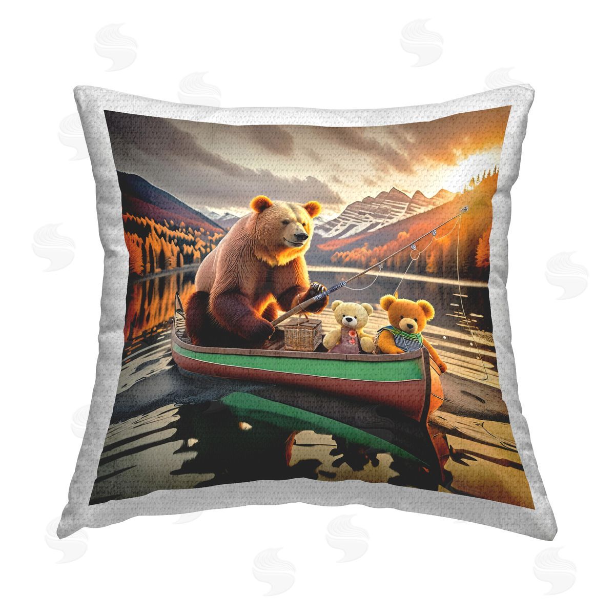 Alina Georgescu Bear & Friends on Boat Outdoor Quick-Dry Polyester Printed Throw Pillow