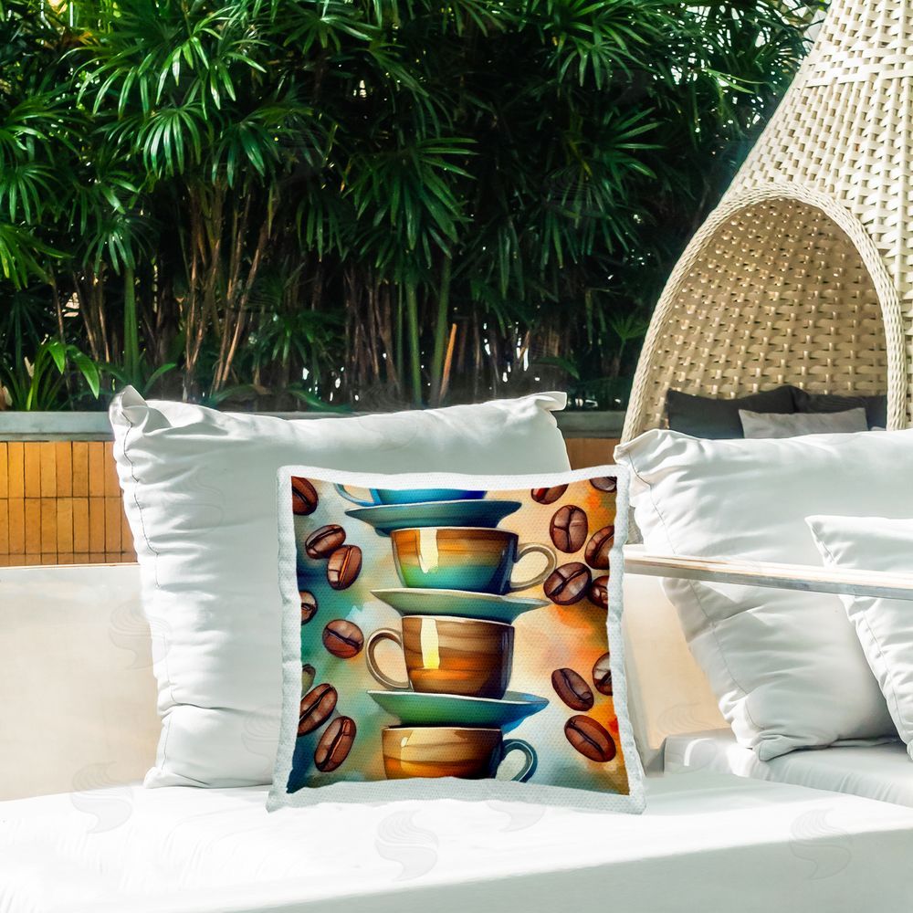Alina Georgescu Ceramic Teacups & Coffee Outdoor Quick-Dry Polyester Printed Throw Pillow in Back Yard