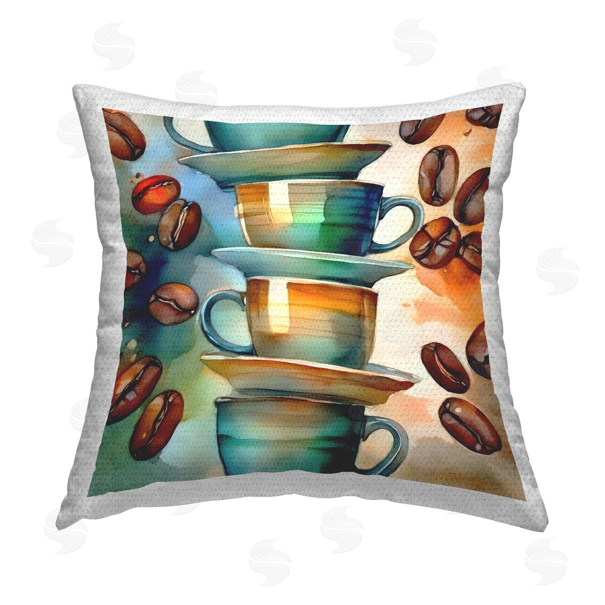Alina Georgescu Coffee Beans & Mugs Outdoor Quick-Dry Polyester Printed Throw Pillow