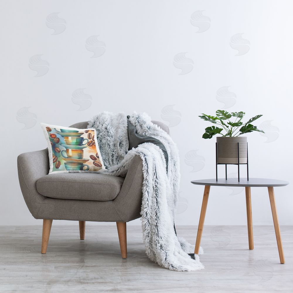 Alina Georgescu Coffee Beans & Mugs Printed Plush Polyester Throw Pillow On Chair