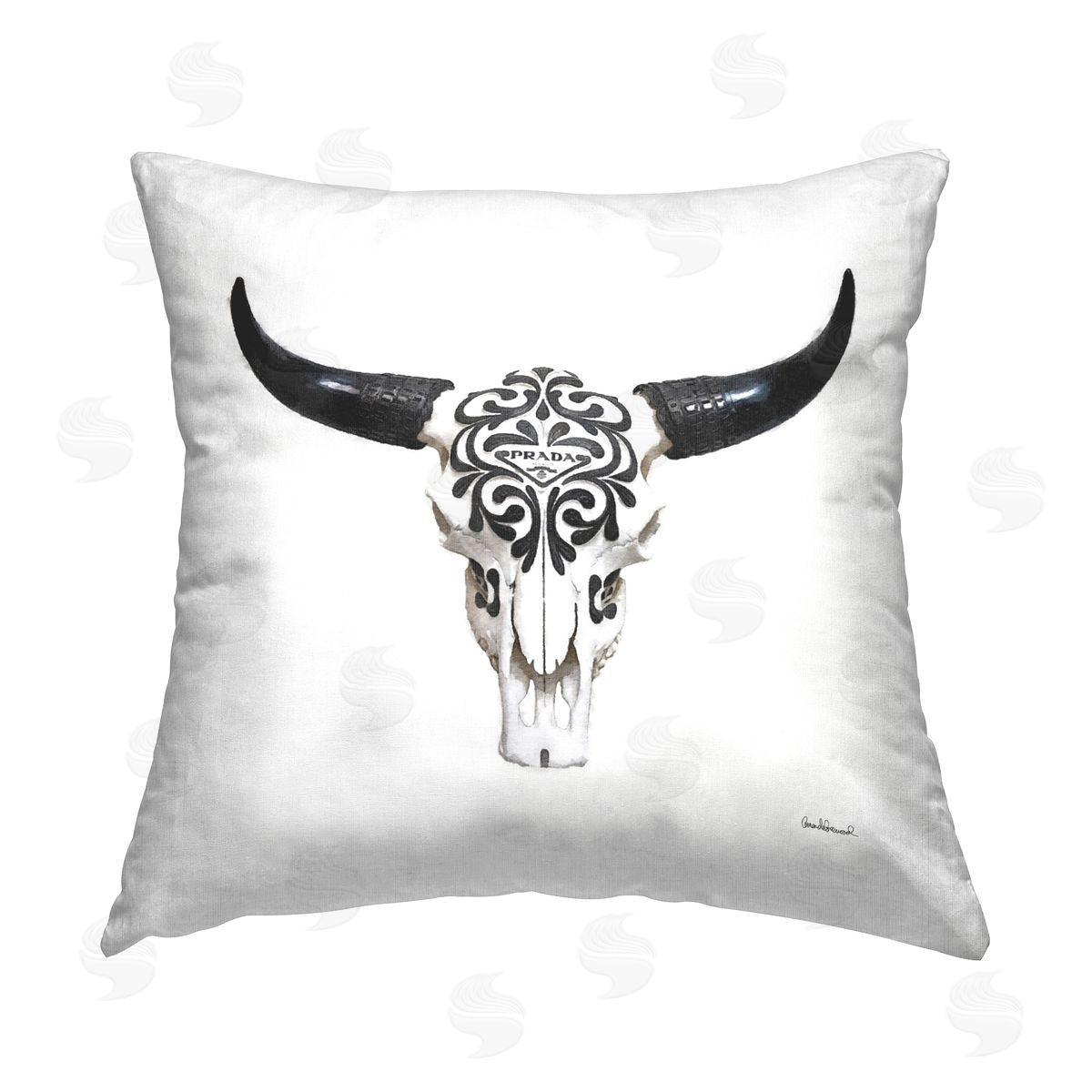 Amanda Greenwood Fashion Brand Cow Skull Printed Plush Polyester Throw Pillow