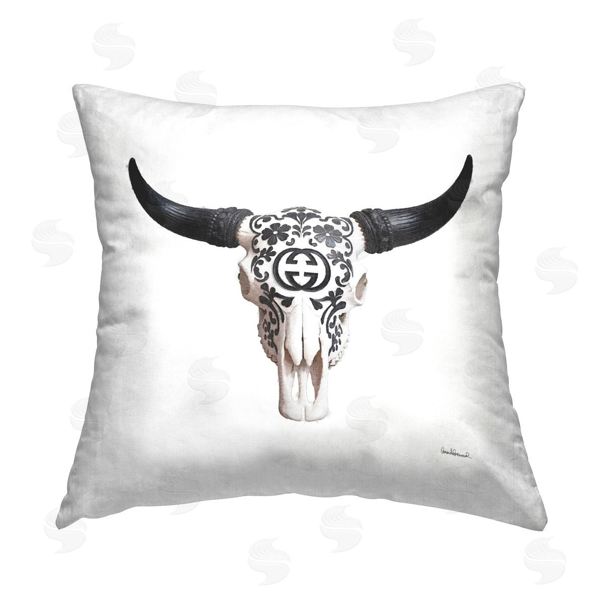 Amanda Greenwood Western Fashion Skull Printed Plush Polyester Throw Pillow