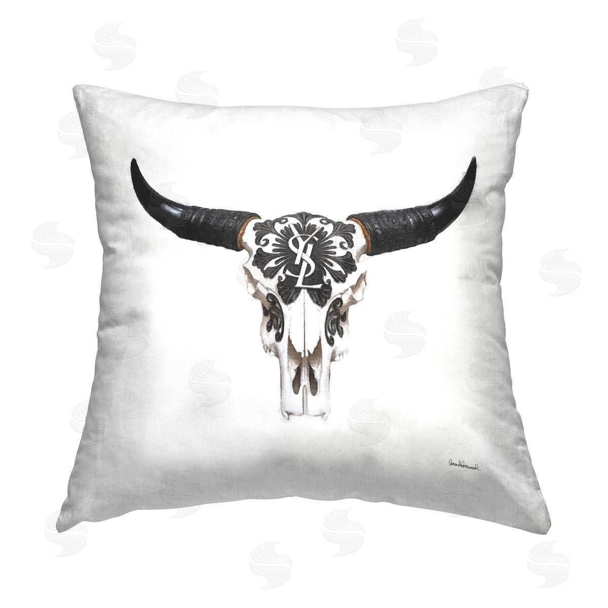 Amanda Greenwood Chic Brand Cattle Skull Printed Plush Polyester Throw Pillow