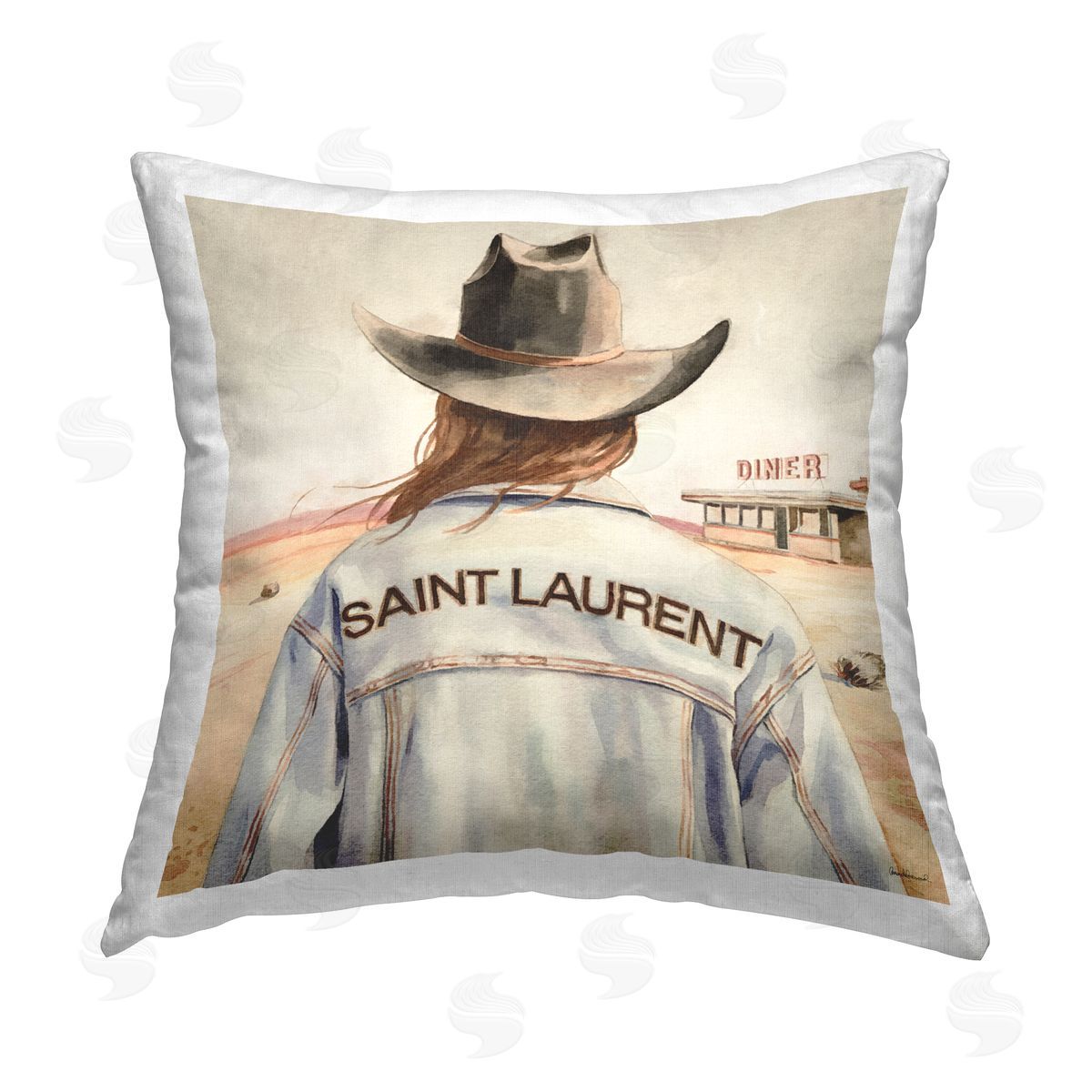 Amanda Greenwood Glam Brunette Cowgirl Printed Plush Polyester Throw Pillow