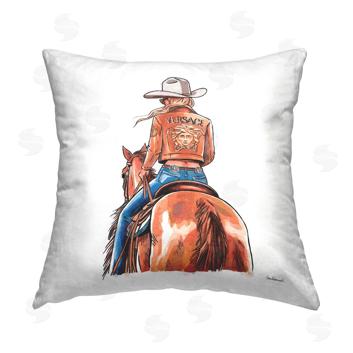 Amanda Greenwood Glam Cowgirl Jockey Printed Plush Polyester Throw Pillow