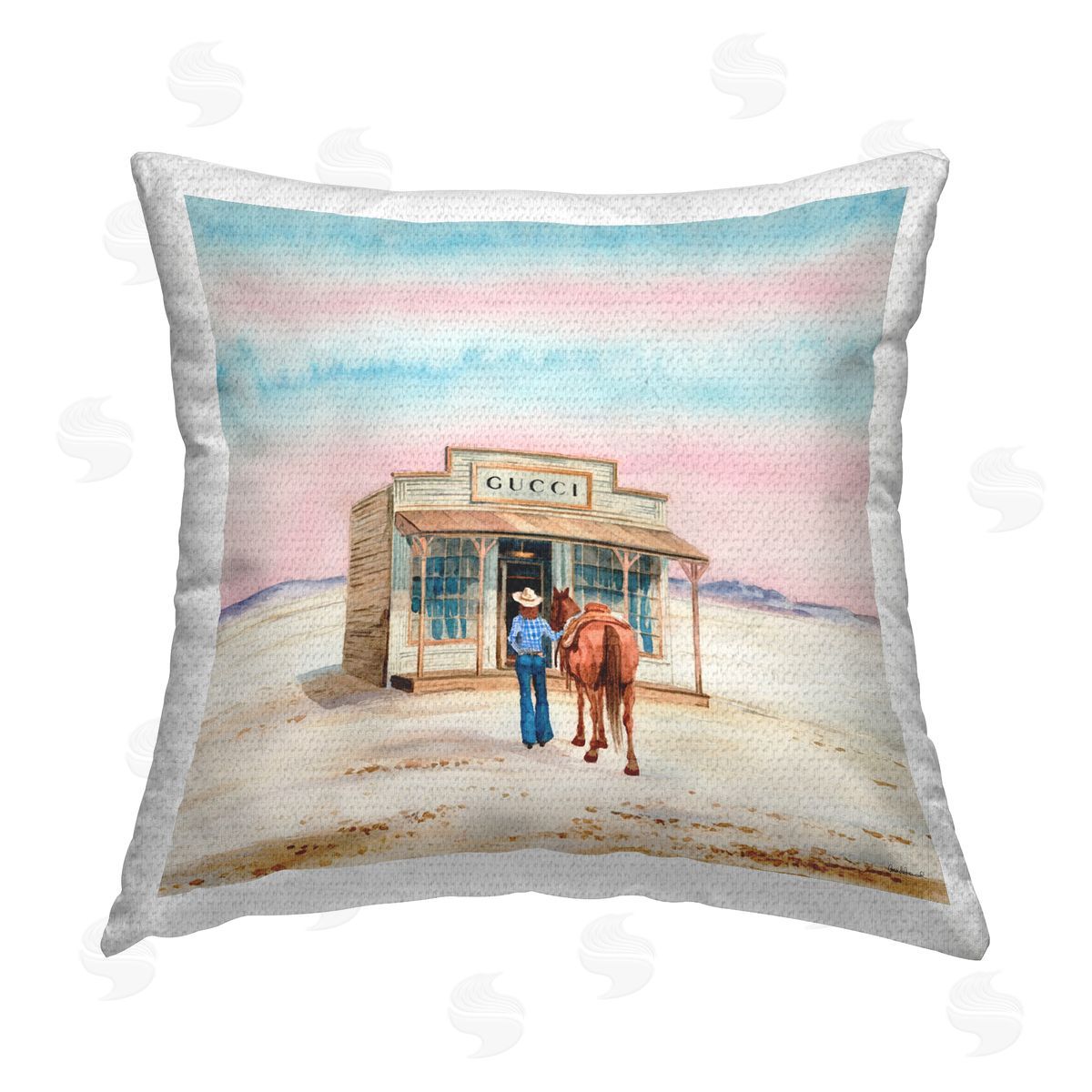 Amanda Greenwood Glam Cowgirl at Desert Shop Outdoor Quick-Dry Polyester Printed Throw Pillow