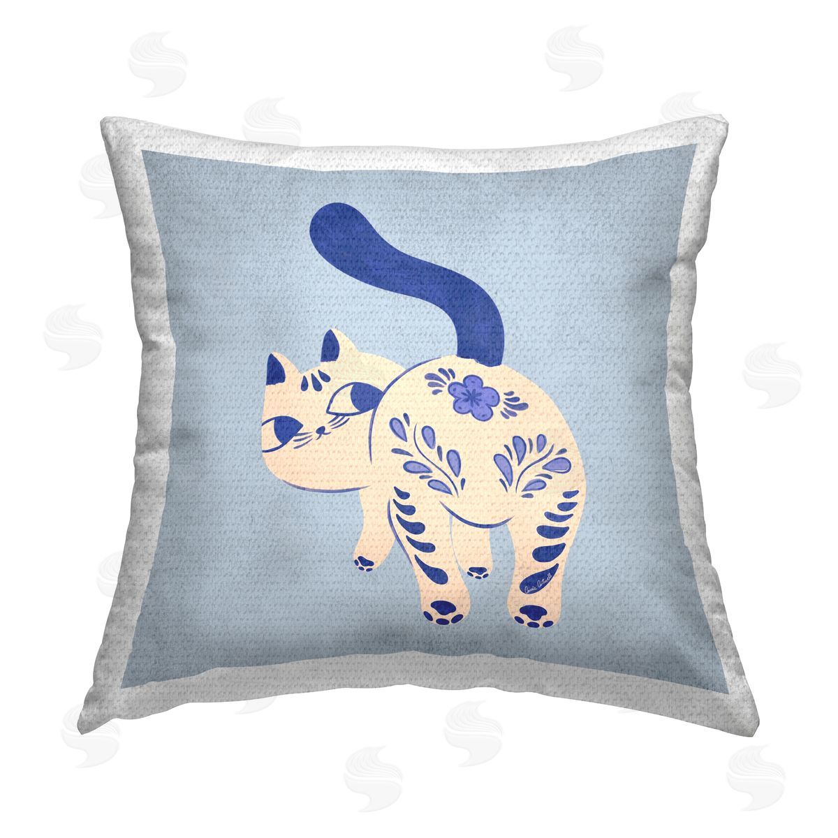Carrie Cantwell Purrcelin Patterned Cat Outdoor Quick-Dry Polyester Printed Throw Pillow