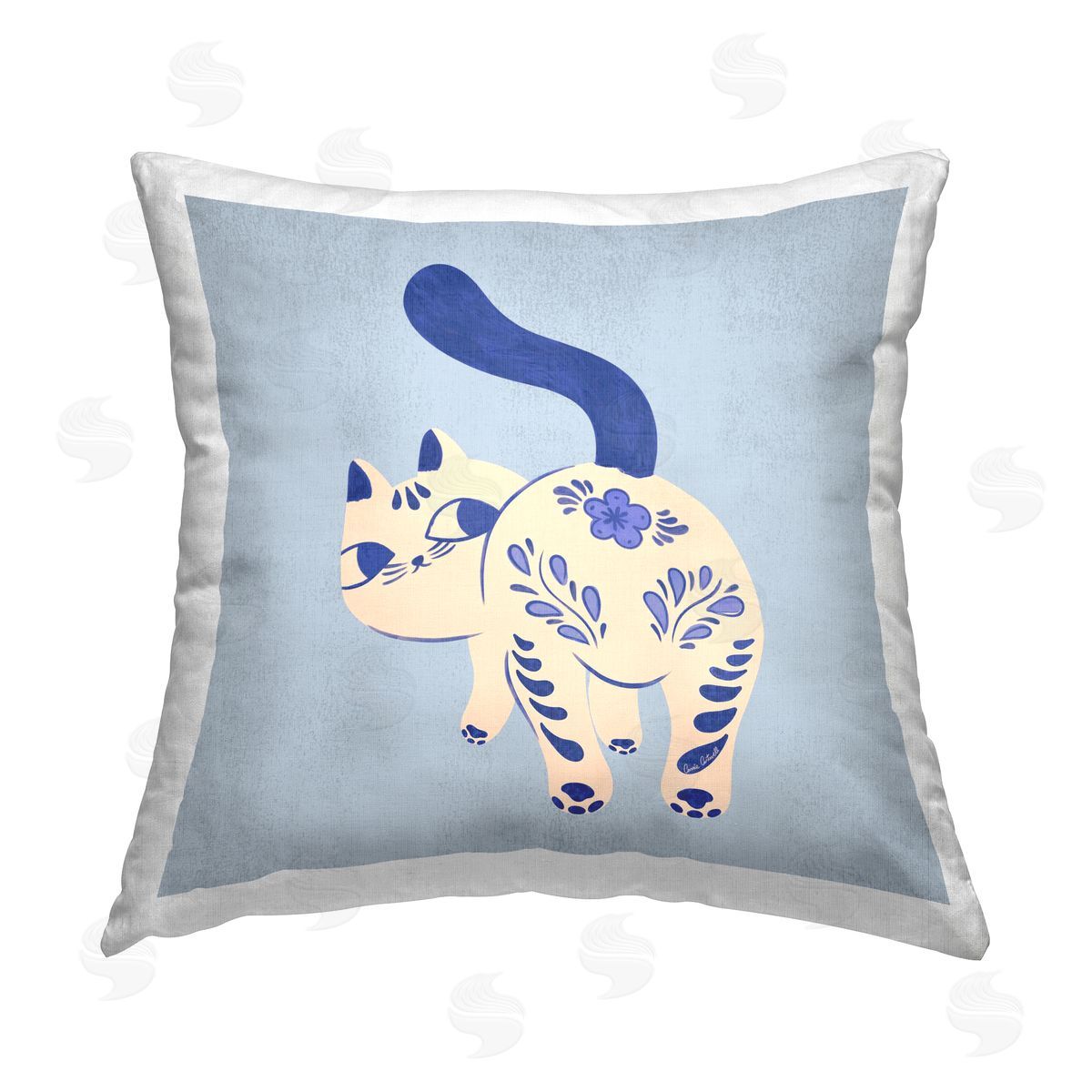 Carrie Cantwell Purrcelin Patterned Cat Printed Plush Polyester Throw Pillow