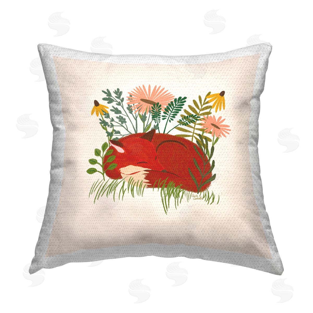 Carrie Cantwell Sleeping Fox Among Daisies Outdoor Quick-Dry Polyester Printed Throw Pillow