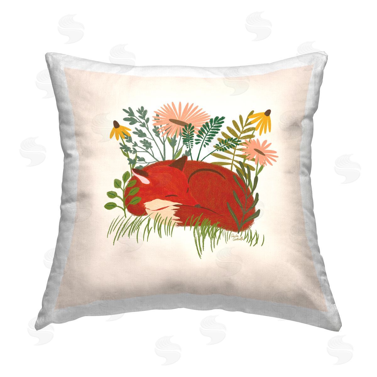 Carrie Cantwell Sleeping Fox Among Daisies Printed Plush Polyester Throw Pillow