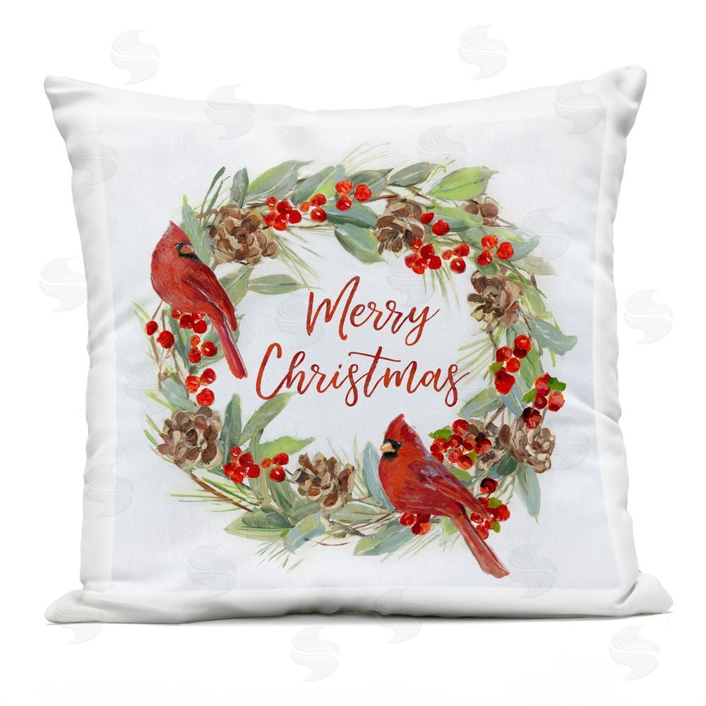 Sally Swatland Cardinals & Merry Christmas Outdoor Quick-Dry Polyester Printed Throw Pillow