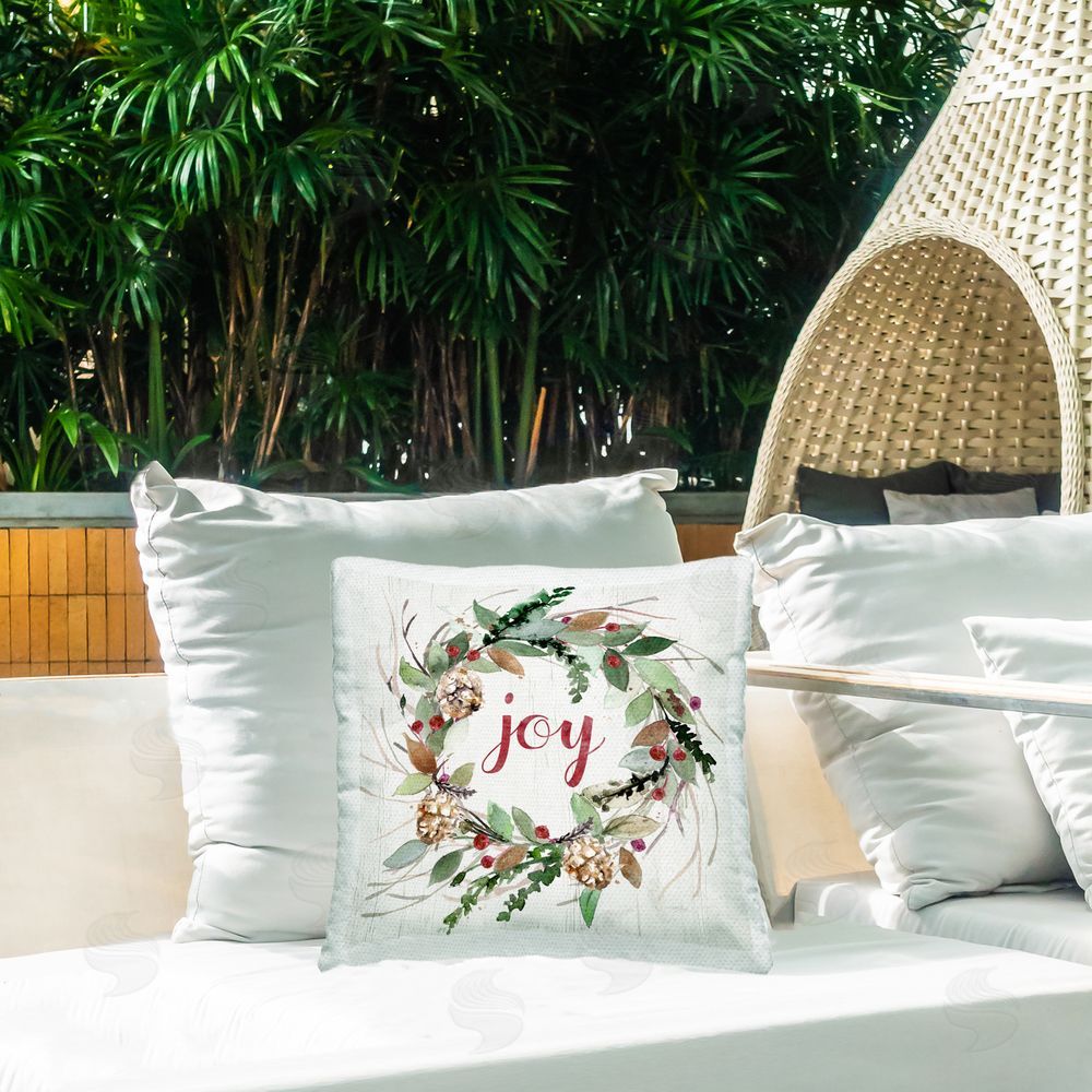 Stella Chang Joy Seasonal Wreath Outdoor Quick-Dry Polyester Printed Throw Pillow in Back Yard