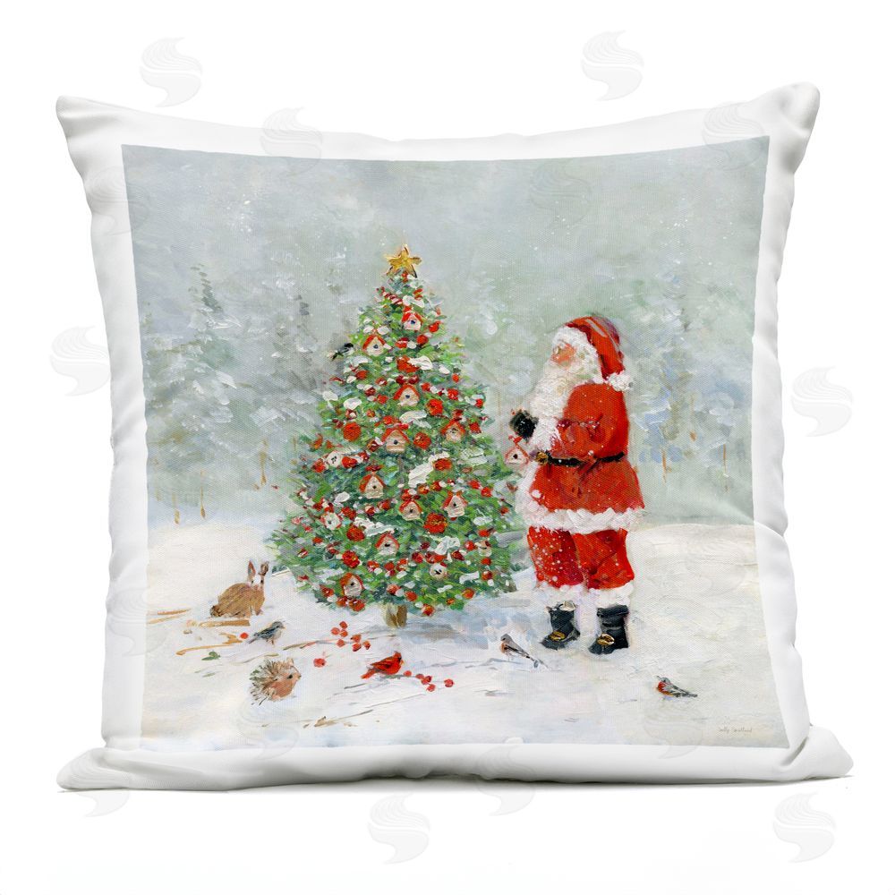 Sally Swatland Santa with Birdhouse Tree Outdoor Quick-Dry Polyester Printed Throw Pillow