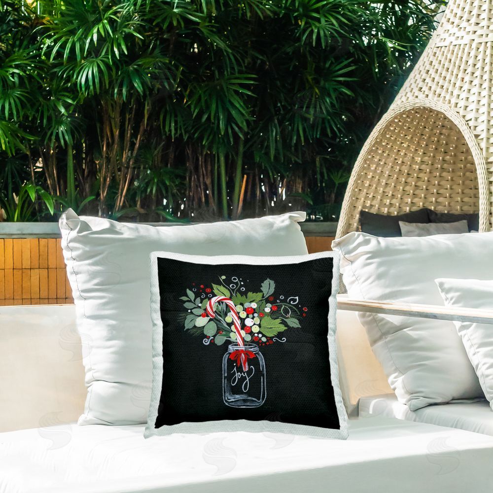Janet Tava Joy Candy Cane Jar Outdoor Quick-Dry Polyester Printed Throw Pillow in Back Yard