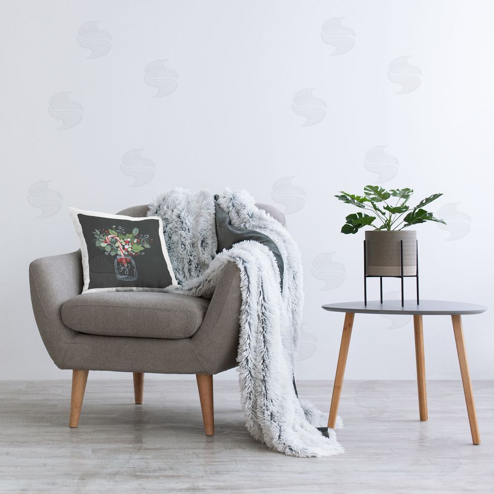 Janet Tava Joy Candy Cane Jar Printed Plush Polyester Throw Pillow On Chair