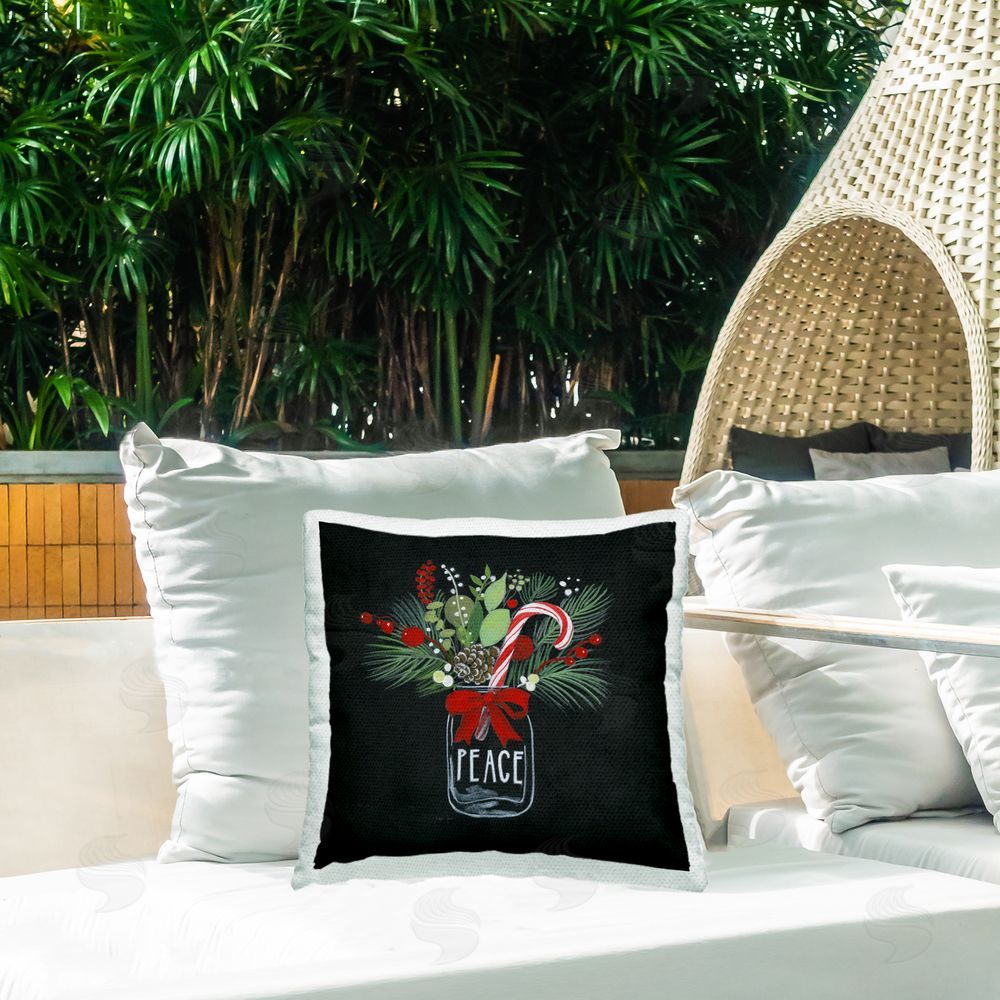 Janet Tava Peace Candy Cane Jar Outdoor Quick-Dry Polyester Printed Throw Pillow in Back Yard