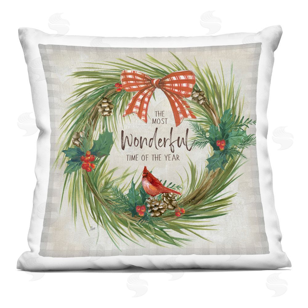 Nan Most Wonderful Time Wreath Printed Plush Polyester Throw Pillow