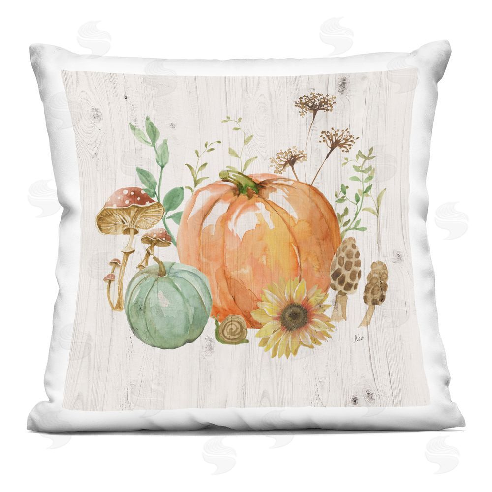 Nan Autumn Pumpkin Mushrooms Printed Plush Polyester Throw Pillow
