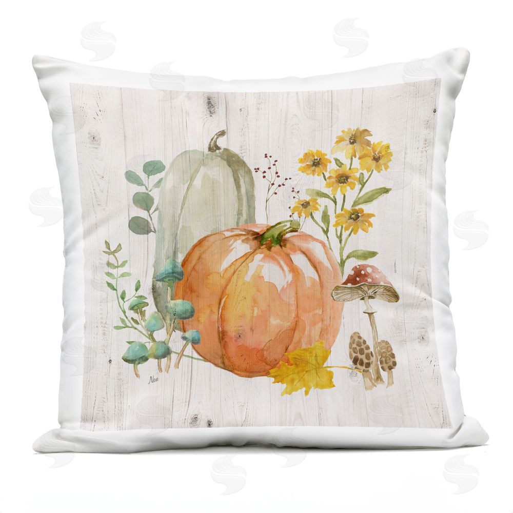 Nan Festive Pumpkins with Florals Outdoor Quick-Dry Polyester Printed Throw Pillow
