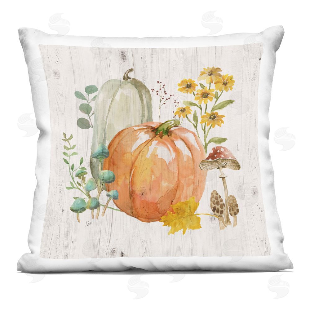Nan Festive Pumpkins with Florals Printed Plush Polyester Throw Pillow