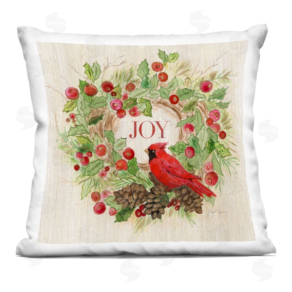Janet Tava Joy Rustic Winter Wreath Printed Plush Polyester Throw Pillow