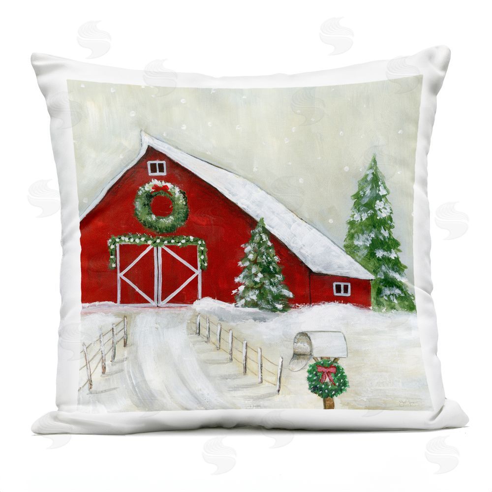 Janet Tava Winter Barn Scenery Outdoor Quick-Dry Polyester Printed Throw Pillow
