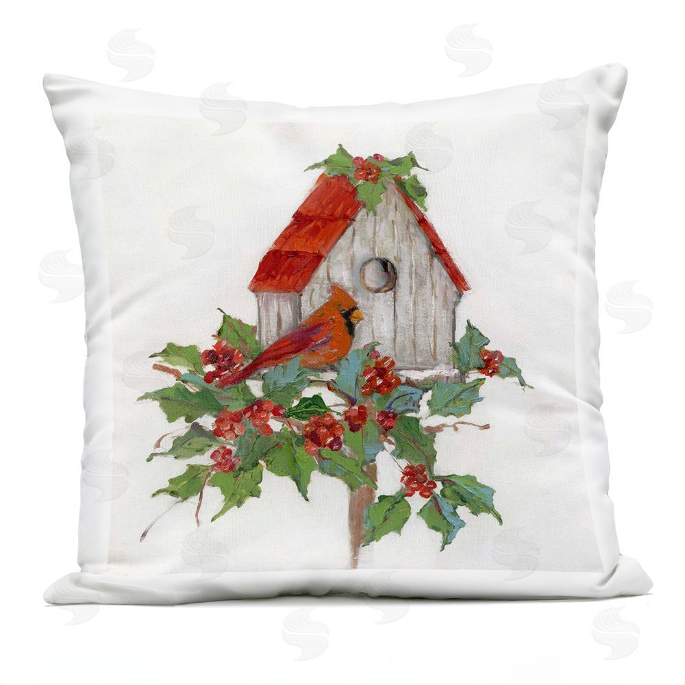 Sally Swatland Winter Plants & Birdhouse Outdoor Quick-Dry Polyester Printed Throw Pillow